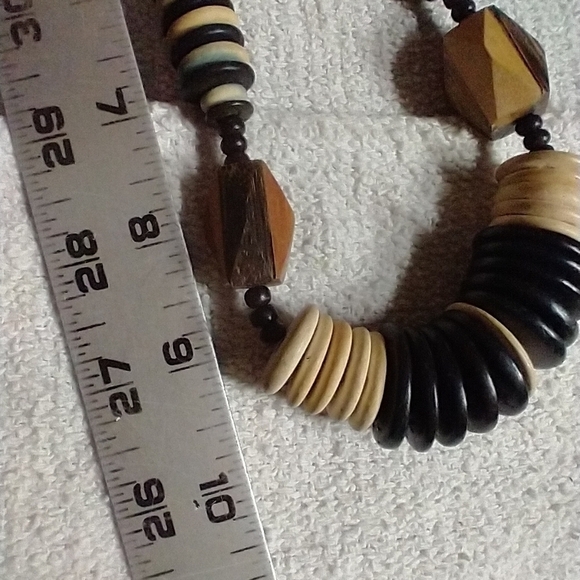 Black white brown huge African ethnic tribal wood beaded necklace - Picture 3 of 5